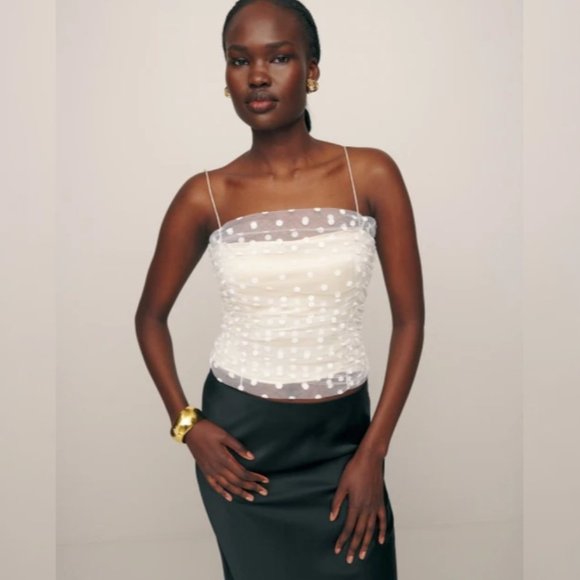 NWT Reformation Amber Top in White Polka Dots Sleeveless - Picture 5 of 8